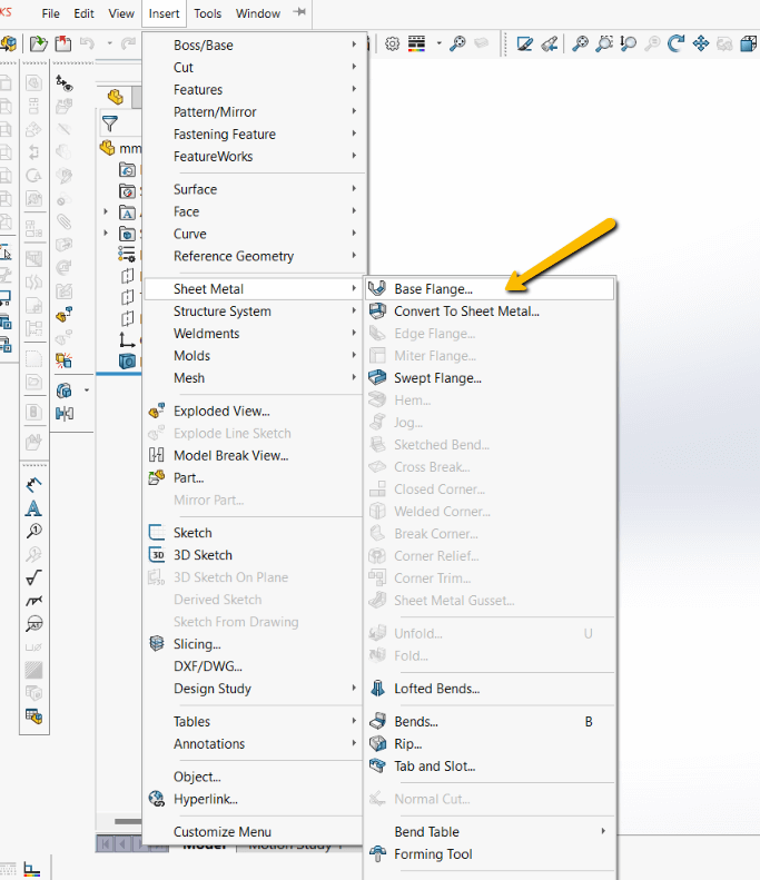 SOLIDWORKS Base Flange Insert